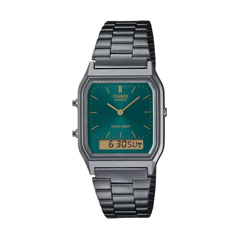 CASIO VINTAGE Mod. EDGY COLLECTION GUN METAL - EMERALD GREEN AQ-230EGG-3AEF
